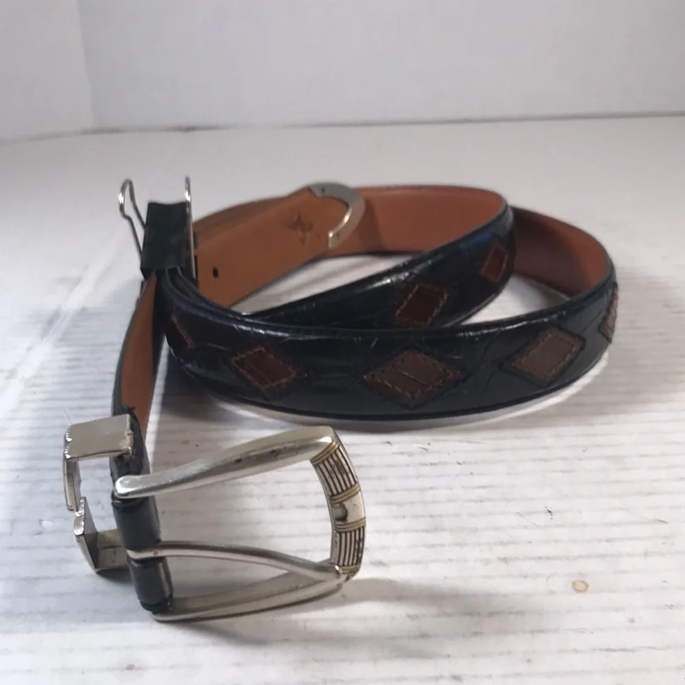 Vintage Italian Crocodile Calfskin Leather Diamonds Belt